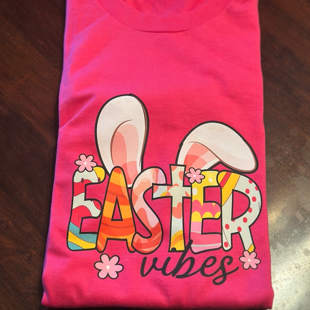 Gildan Unisex Hot Pink Tee with Colorful Easter Vibes Graphic